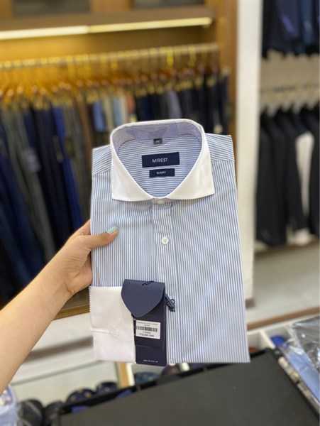 Cutaway blue stripe contrast shirt XL
