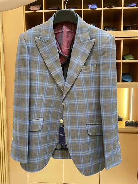 Peak lapel prinstripe yellow-brown blazer XL