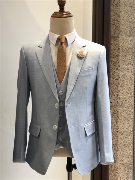 May đo quần vest caro xanh da trời