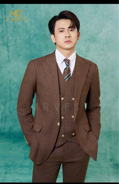 Peak lapel tartan Brown jacket M