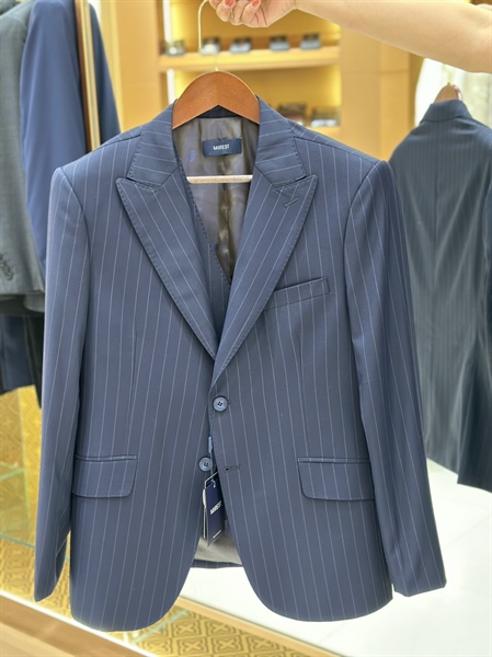 Peak lapel stripes charcoal blue XL