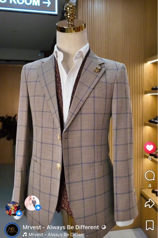 Breasted windowpane brown blazer M