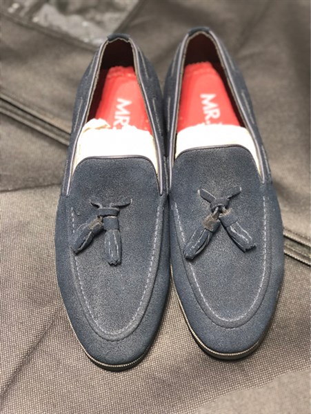 Giày lười chuông da lộn xanh 41