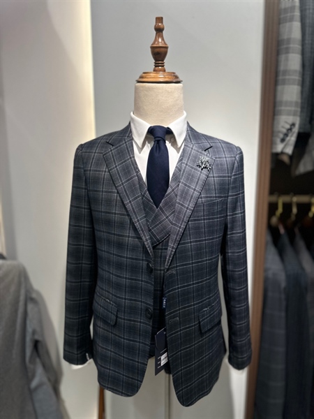 Notched lapel tartan dark gray jacket S