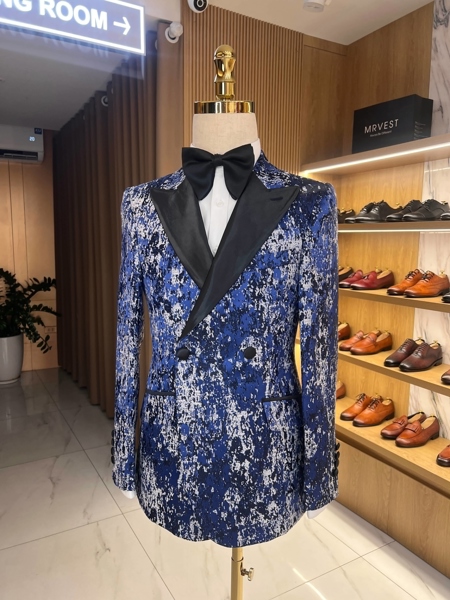 Blue Ombre Brocade with Glossy Satin suits L