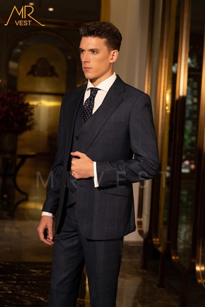 Notch lapel plaid blue gray jacket L