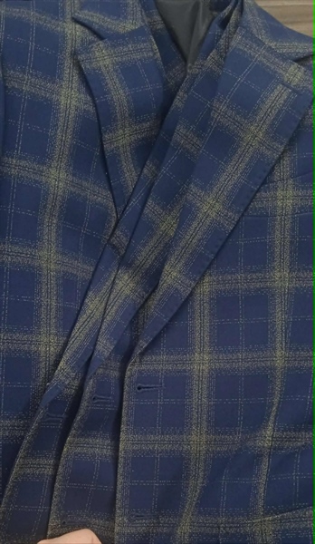 Notch lapel tartan charcoal blue blazer