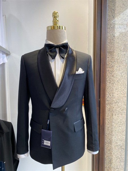 Blackish double-breasted jacket with shawl lapel L