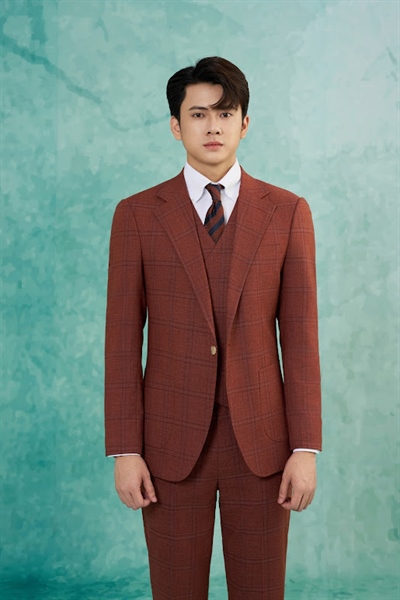 Notch lapel tartan dark orange jacket S