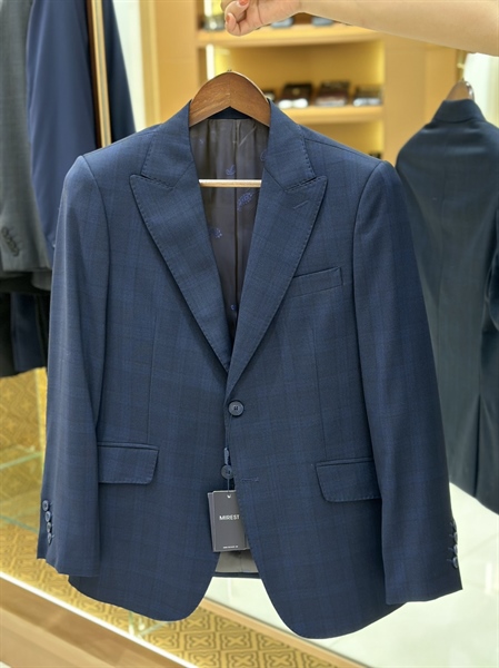 Peak lapel tartan blue jacket S