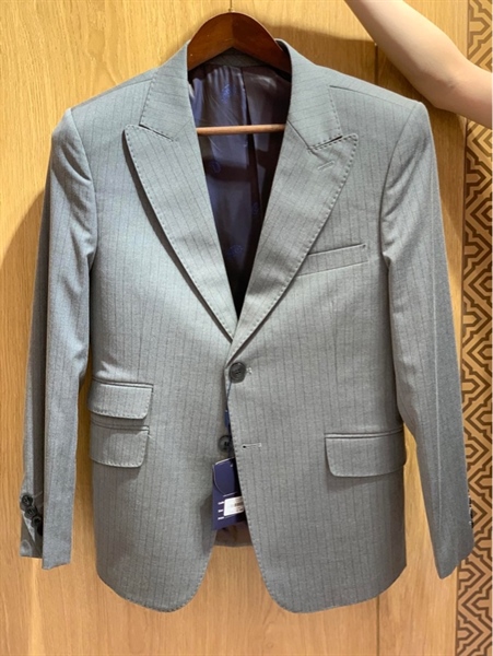 Pinstripe smoke gray peak lapel jacket