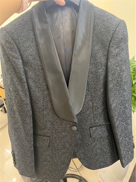 Gray brocade shawl lapel jacket