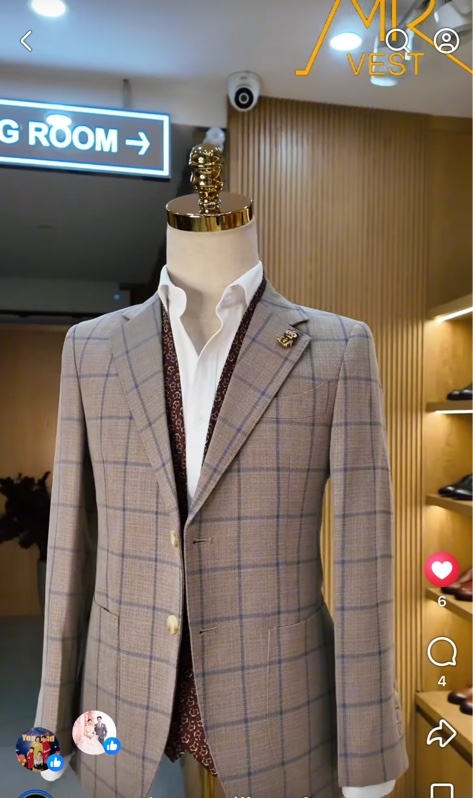 Breasted windowpane brown blazer S