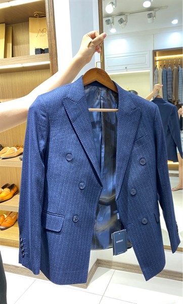 Pinstripes double breasted charcoal blue S