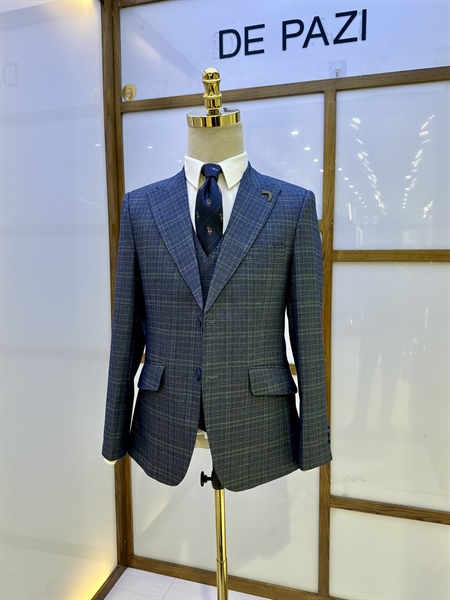 Peak lapel plaid blue jacket S