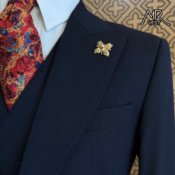 Navy blue pinstriped L