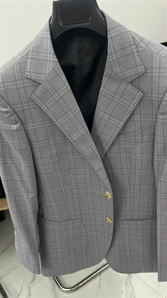 Gray purple checkered blazer L