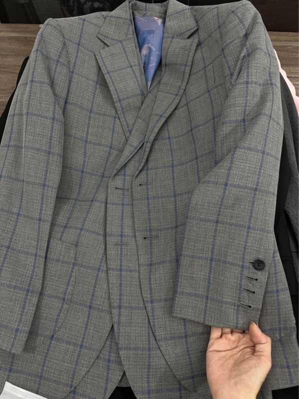 Breasted windowpane gray blazer M