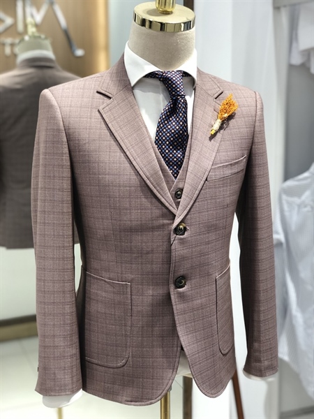 May đo quần vest caro nâu đất