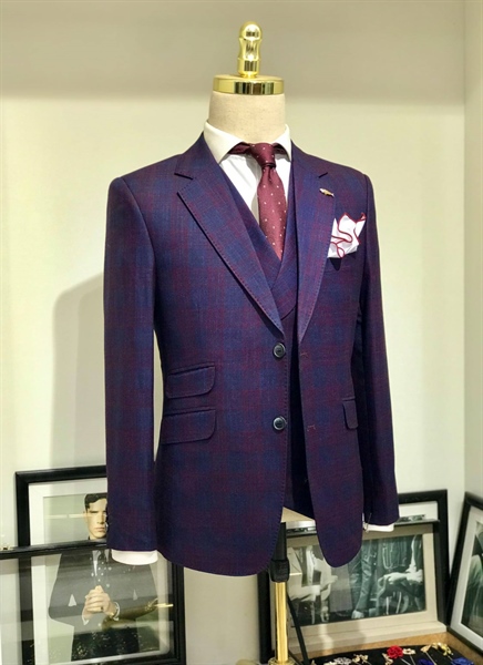 May đo Áo vest caro đỏ đô
