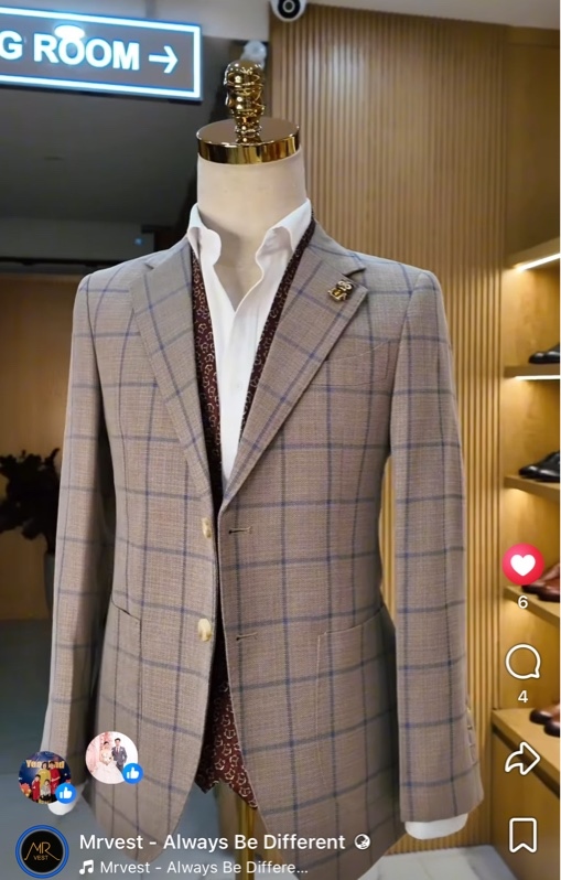 Breasted windowpane brown blazer L