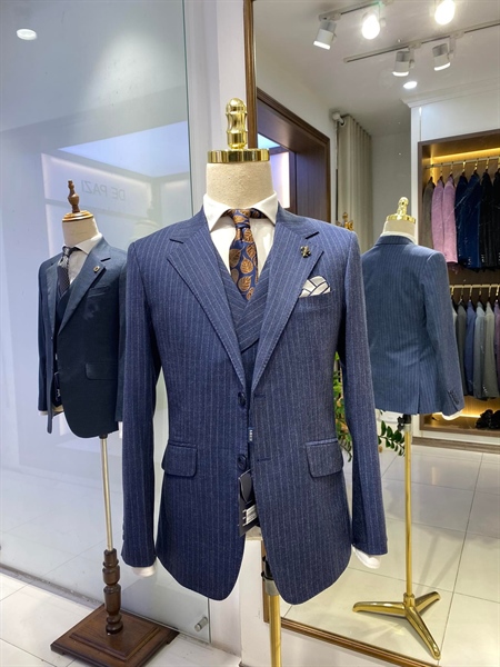 Pin stripes charcoal blue