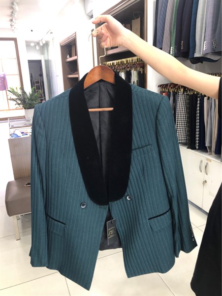 Áo vest rêu kẻ sọc ve sam 2 cúc chéo L