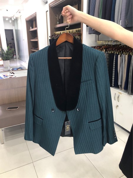 Áo vest rêu kẻ sọc ve sam 2 cúc chéo M
