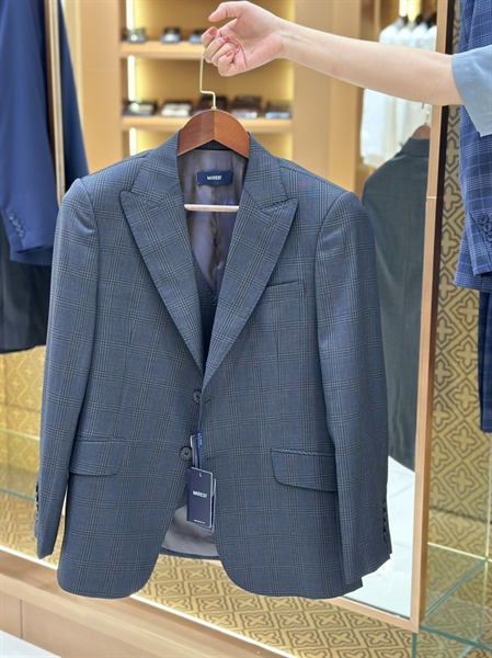 Peak lapel tartan gray jacket M
